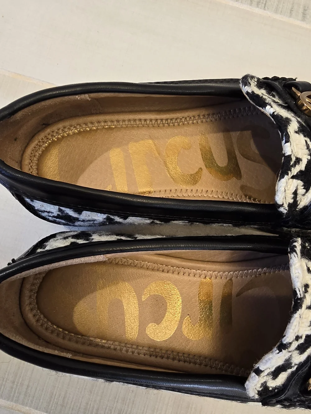 {5.5} Sam Edelman Circus Deana Black White Houndstooth Lug Sole Loafers